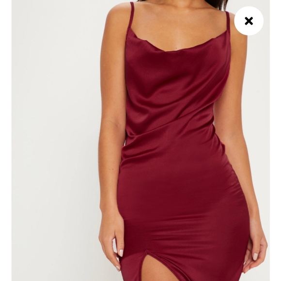 PrettyLittleThing Burgundy Satin Midi Slip Dress size 12 - Picture 4 of 12